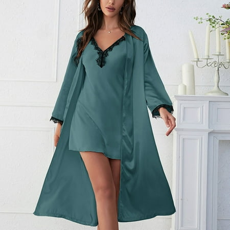 

Cathalem Nightgown For Womens Lingerie Satin Chemise Lingerie Sexy Nightie Full Slips Sleep Dress Sexy Pajama Set Silk Women Pajamas Green Small