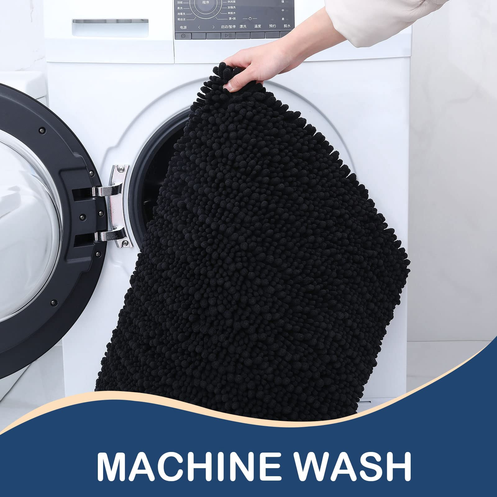 DISEN Luxury Chenille Bathroom Rug Mat, Extra Soft Thick Absorbent Shaggy Bath Rugs, Non-Slip Machine Wash Dry Plush Bath Mats for Bathroom, Shower, and Tub (24"x16", Black)
