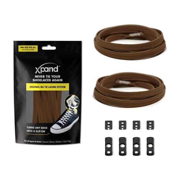 Xpand No Tie Shoelaces System with Elastic Laces - One Size Fits All Adult and Kids Shoes - Dark Brown