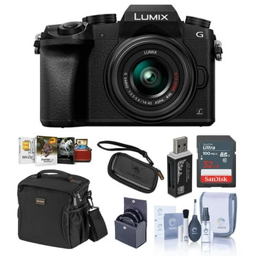 LUMIX DMC-G7 Mirrorless Micro Four Thirds Camera with 14-42mm Lens, Black - Bundle with Camera Case, 32GB SDHC Card, Cleaning Kit, Memory Wallet, Card Reader, 46mm UV Filter, Mac Software Pa