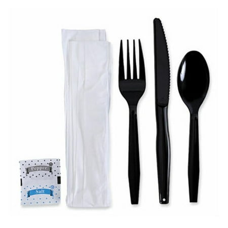Boardwalk® 6-Piece Cutlery Kits, Polystyrene, Black, Pack Of 250 Kits