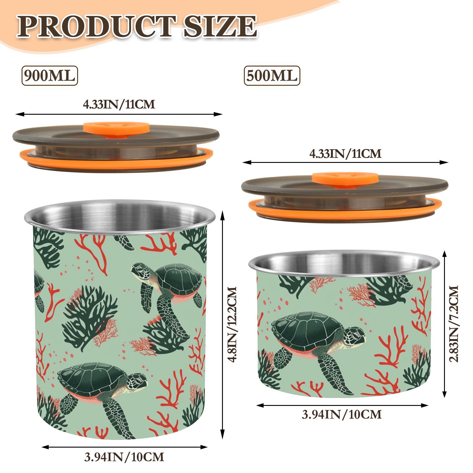 Sea Turtle Coral Airtight Coffee Bean Canister 30oz Food Storage Containers with Lids For Gournd, Tea, Sugar, Flour, Rice, Cereal, Candy Cookie Jar