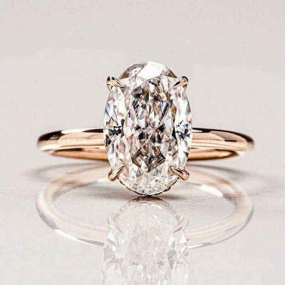 OM JEWELS 2.10Ct Oval Cut Real Moissanite Solitaire Engagement Ring 14k Rose Gold Plated