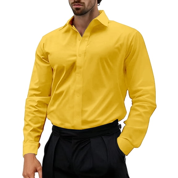 QHFBli Men's Dress Shirts Long Sleeve -Free Stretch Shirts Solid Formal Button Down Shirt with Pocket