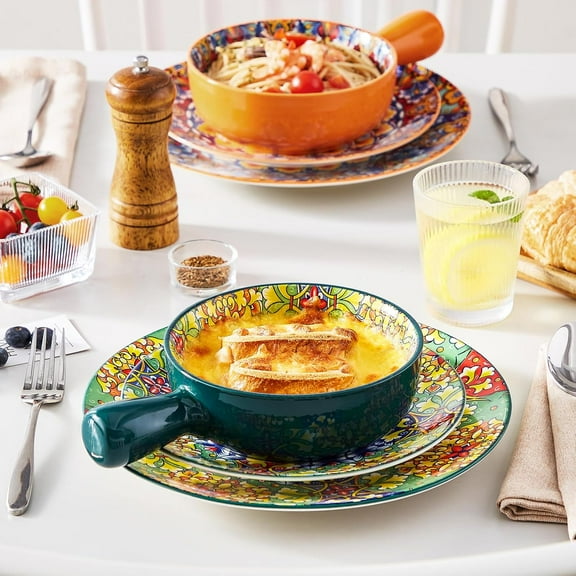 23 Oz French Onion Soup Bowls with Handles, Oven Safe Ceramic Bowls for Cereal, Pasta, Stew - Set of 4