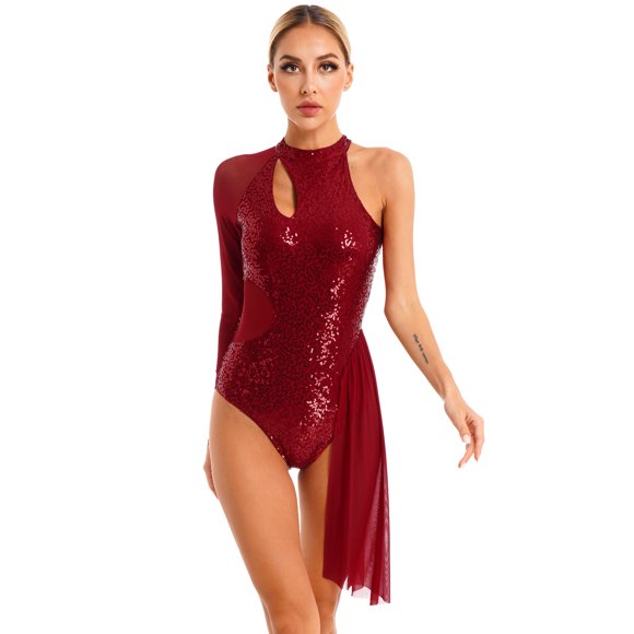 Choomomo Women's Lyrical Dance Costume Cut Out Tank Bodysuit Leotard Ballet Morden Contemporary Dancewear Burgundy S