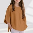 thumbnail image 3 of JTSRKL Girls 3/4 Sleeve Linen Shirts Lightweight Soft Cotton Summer Crewneck T-Shirts Kids Tops Trendy Oversized Solid Color Tunic Tees Blouse Brown 11-12 Years, 3 of 7
