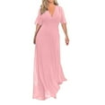 thumbnail image 2 of Robe d'Été pour Femmes 2024 Mode Grande Taille Manches Mi-Longues Fendue Col en V Tempérament Longue Robe en Chiffon 50 % de Réduction Liquidation!, 2 of 6