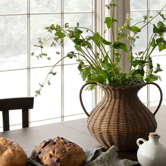KUNPENG Faux Rattan Woven Vase Sophisticated Home Staging Decor Modern Boho Flower Container Elegant Rustic Table Accent Premium Aesthetic Staging Art Realistic Woven Texture for Living Room 12 Inch