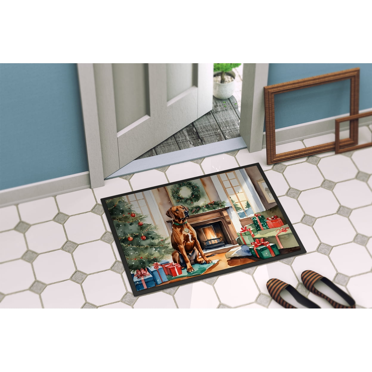 Carolines Treasures DAC2735MAT 0.15 x 18 x 27 in. Rhodesian Ridgeback Cozy Christmas Doormat
