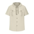 thumbnail image 4 of pstuiky camisetas para hombre, Blusa informal de manga corta con capucha, botones y bolsillo con cordón de color sólido para hombre. camisas casuales para hombre xxxl, 4 of 6