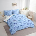 thumbnail image 3 of Feelyou Cartoon Blue Bow Bedding Comforter Set 7 Pieces for Child, Girly Buffalo Bow-tie Full Bedding Set, Dreamy Princess Ribbon Reversible Fitted Sheet Flat Sheet, Lightweight Room Decor, 3 of 7