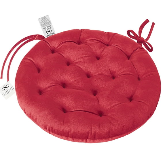 My Infinity Store 16" Plush Round Tufted Chair Pad/Cushions Tie-Backs (Brick Red,4 Piece)