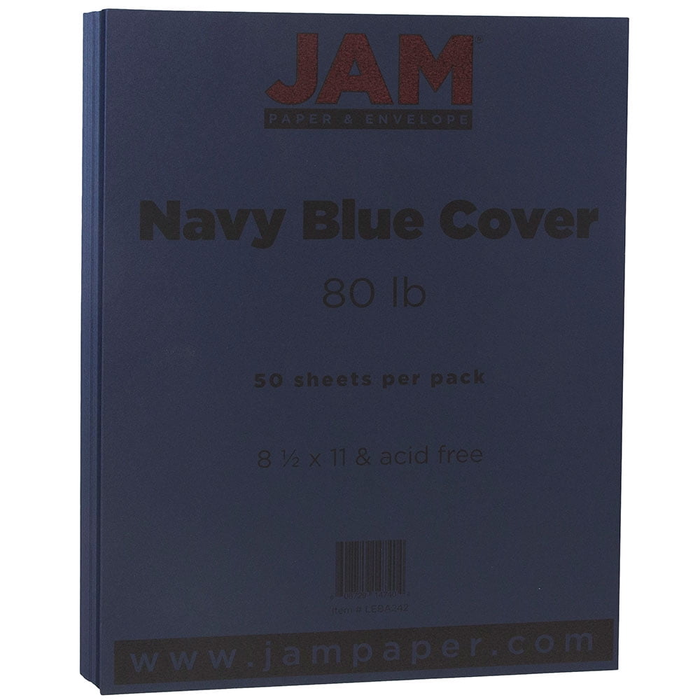 JAM Paper Cardstock, 8 1/2 x 11, 80lb Navy Blue, 50 per Pack