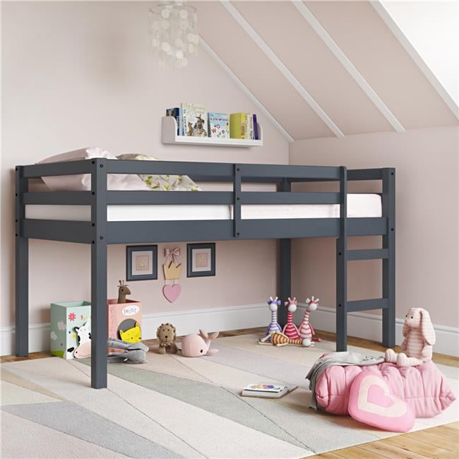 DHP Milton Junior Twin Size Wooden Gray Loft Bed for Kids