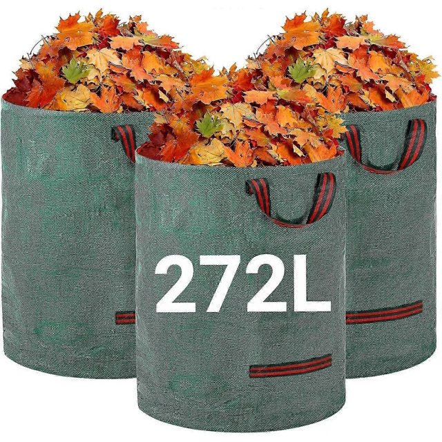 3Pack Heavy Duty Yard Waste Bags - 272L Reusable Garden Bags with Handles - Industrial Fabric for Leaves Waste Debris - Waterproof Garden Waste Bags