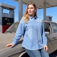 thumbnail image 3 of Agnes Orinda Women's Plus Size Button Down Long Sleeve Denim Shirts 1X Light Blue, 3 of 10