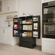 Pantry Cabinet Lofka 47 Kitchen Pantry Storage Cabinet with 2 Drawers, 8 Shelves and 2 Doors, Black