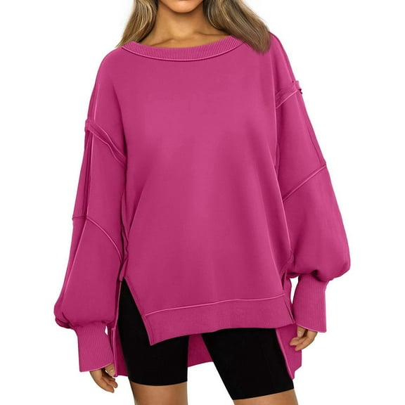 Womens Oversized Sweatshirts Hoodies Crewneck Shirts Fall Outfits Teen Girls Y2k Winter Clothes Rose Red XXL