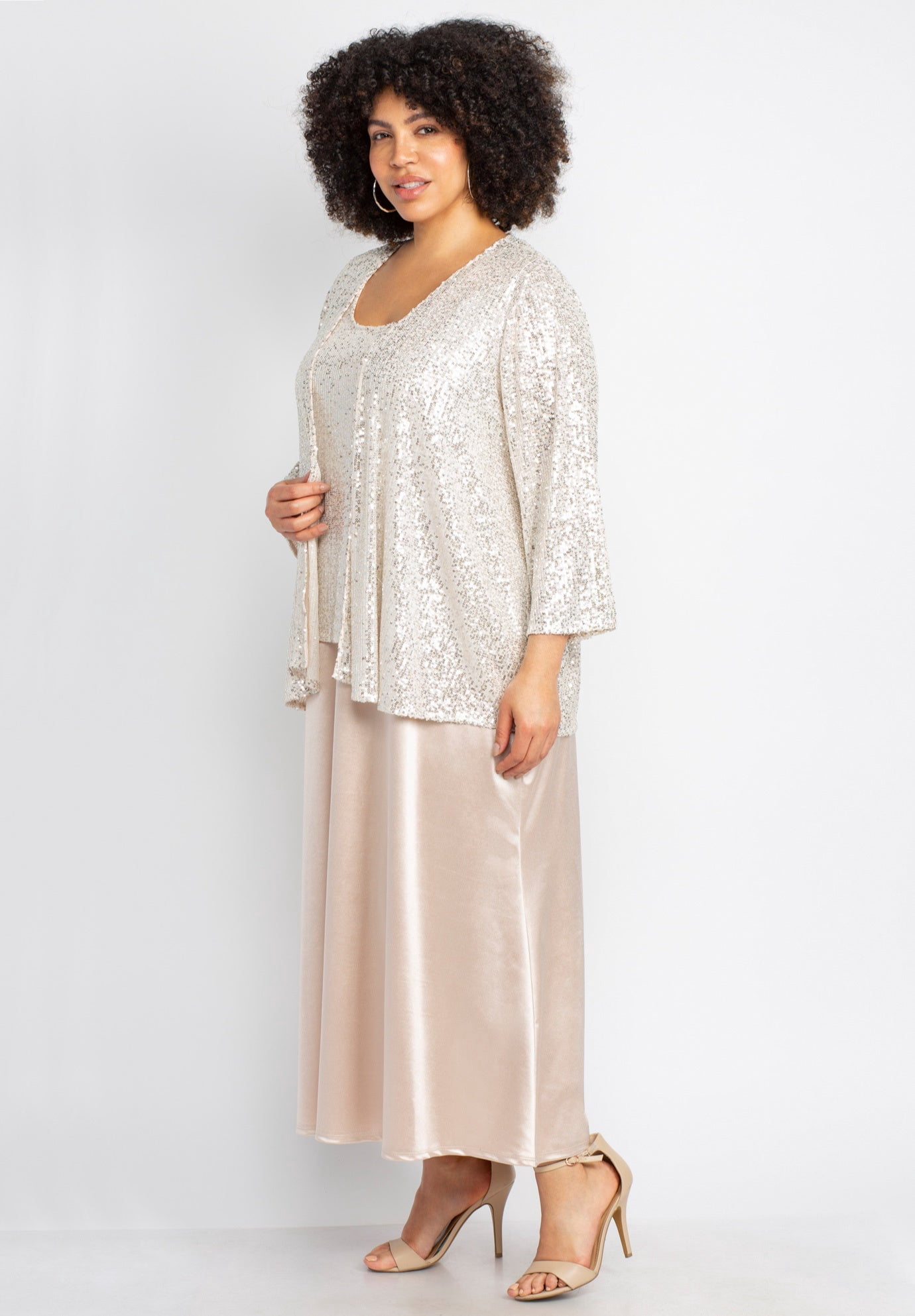 Catherines Women's Plus Size 2-Piece Sequin & Charmeuse Jacket Dress Set