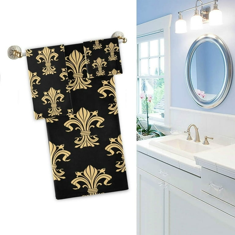 GZHJMY Golden Fleur De Lis Vintage Black Soft Luxury Decorative Set of 3 Towels 1 Bath Towel 1 Hand Towel 1 Washcloth Multipurpose for Bathroom Hotel Gym Spa and Beach Walmart
