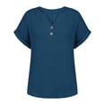 thumbnail image 5 of Women's T-shirts Women's Fashionable And Casual Solid Color V Neck Wrinkle Cloth Button Short Sleeve Rolled Up T Shirt Top T-shirts, 5 of 7