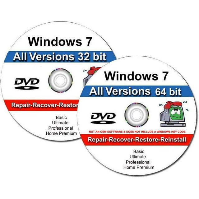 Windows 7 All Versions, Professional, Premium, Ultimate, Basic Repair Restore Recover & Re-install 32/64 DVD Plus Windows Drivers Pack