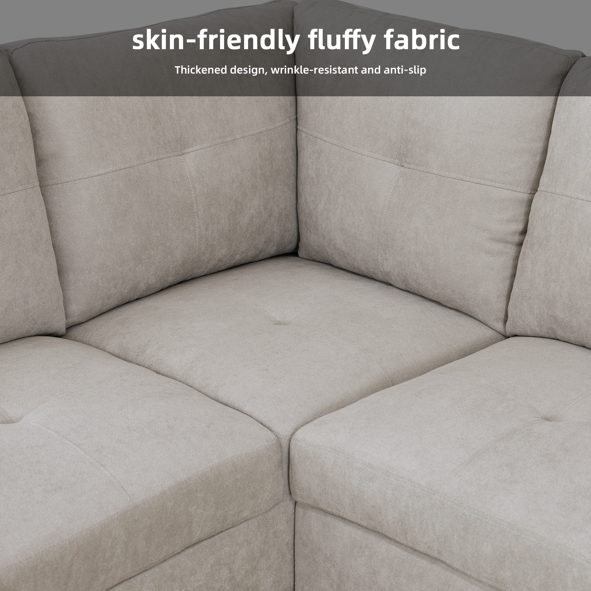 MAYEERTY 97" Modern Fluffy Fabric 3-Piece Couch Living Room Sofa Set，Light Gray