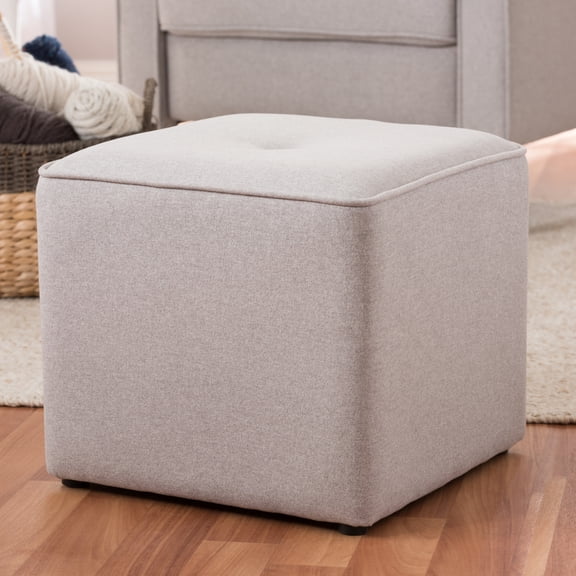 Homestock Country Cottage Light Grey Fabric Upholstered Ottoman, Square Ottaman, Button Tufted Design, Foam Padded,15.75"D X 15.75"W X 14.17"H