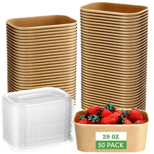 Cuencos desechables de papel kraft Maxdot con tapas de polipropileno, 850 ml, paquete de 50
