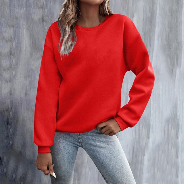 IMENGL Oversized cute crewneck fleece pullover sweatshirt Winter, Red M, Size M-3XL