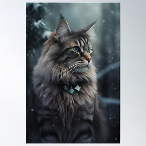 Majestic Maine Coon Cat Poster Wall Art, Modern Wall Decor For Living Room Bedroom, 8x12 UNFRAMED