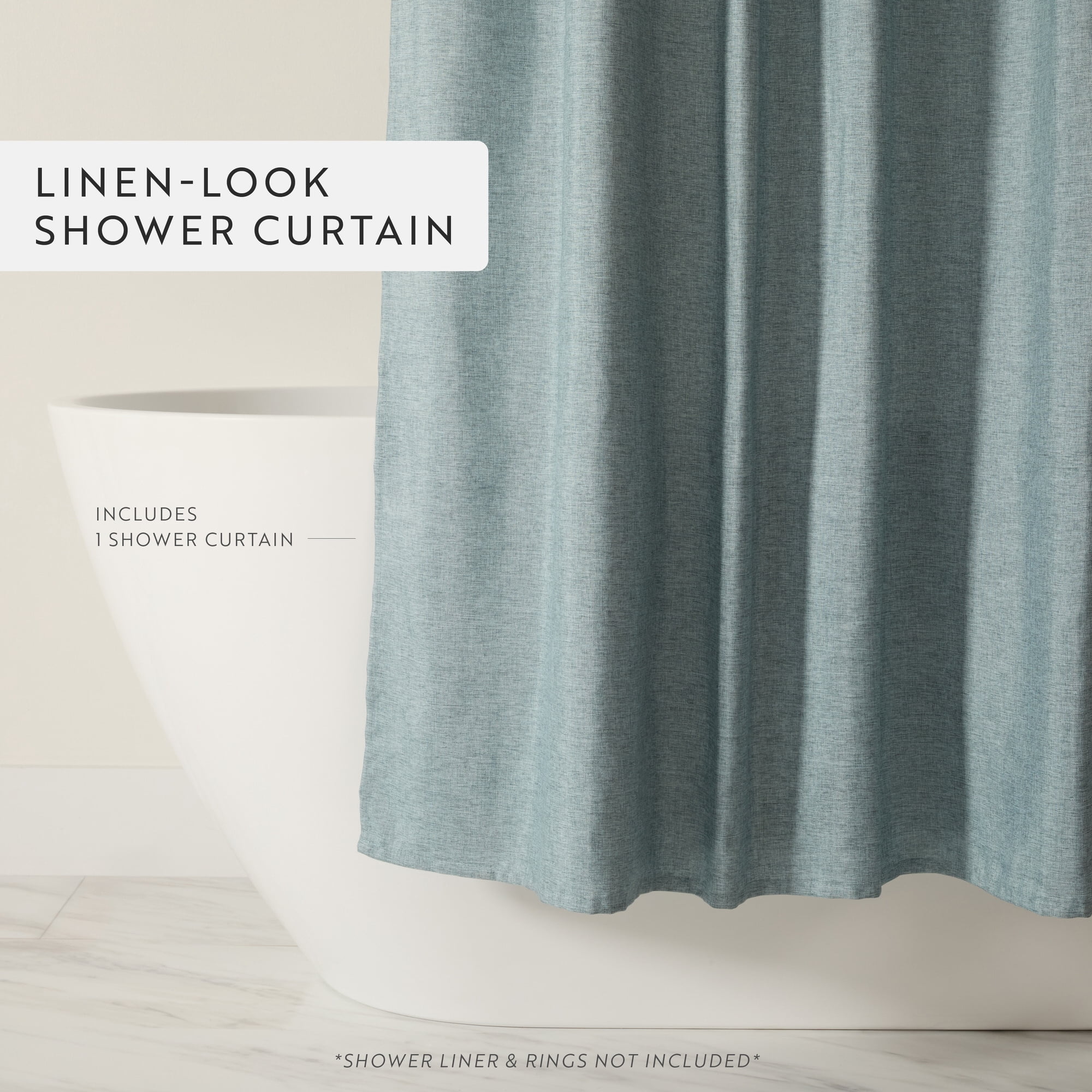 Linen-Look Polyester Shower Curtain in Essential Colors