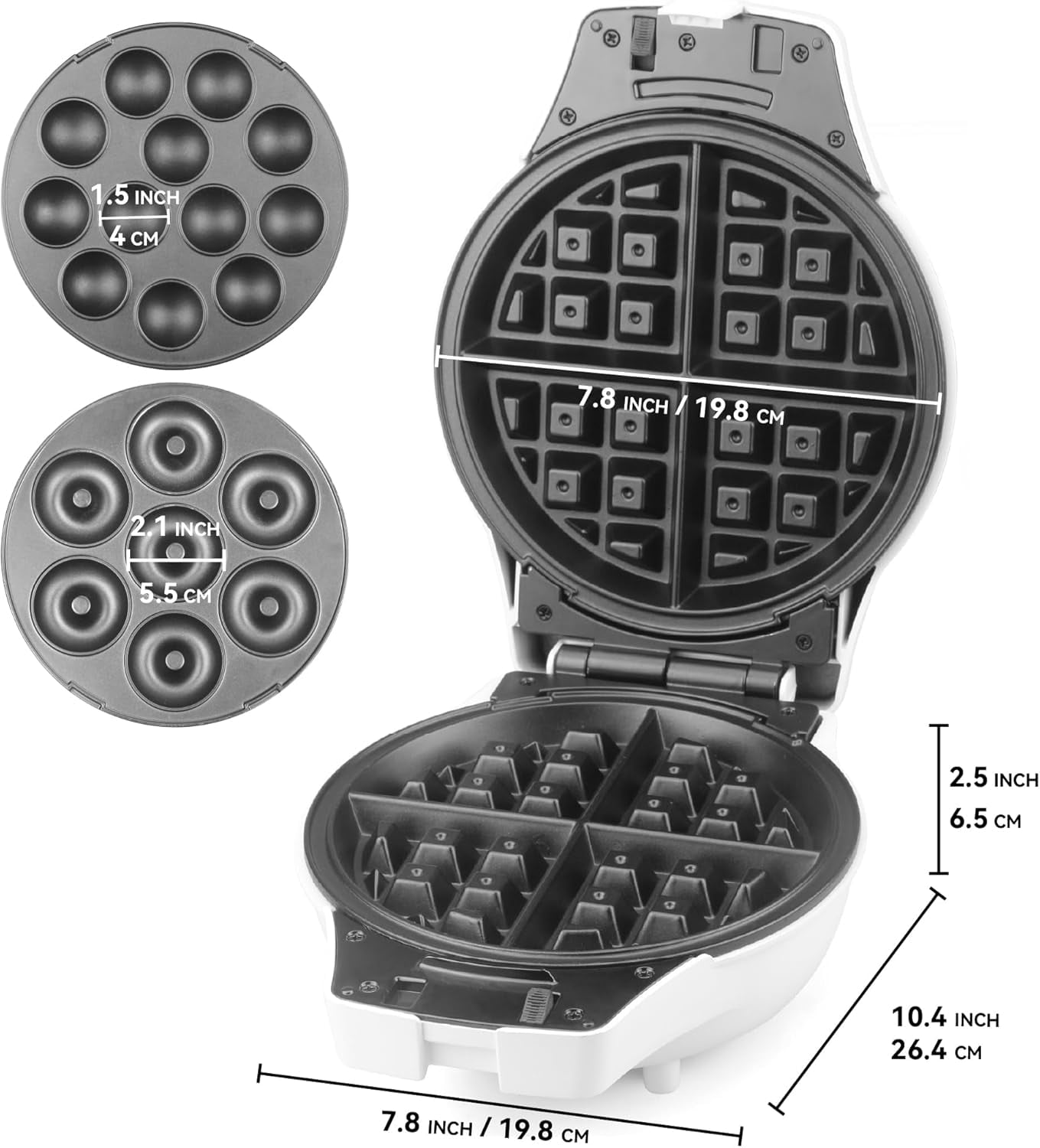 3-in-1 Belgian Waffle Maker with Removable Plates, Non-Stick  Donut & Cake   for Home Kitchen