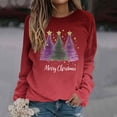thumbnail image 2 of asdoklhq Christmas Christmas Tops for Women Christmas Gradient Print Loose Casual Long Sleeve Round Neck Hoodless Straight Shoulder Sweatshirt Hoodless Sweatshirt Red XL, 2 of 5