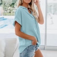 thumbnail image 5 of Kagetolytai Womens Tops Womens Short Sleeve Shirts Solid Color Casua Button Down Blouse Tops With Chest Pocket Summer Tops for Women 2024 Light Blue L, 5 of 6