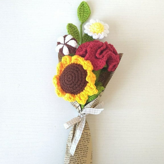 KOYPTL Handmades Knitted Flowers,Woolen Flowers Hand Bouquet Crochet Flowers,Artificial Flower Finished Bouquet,Gifts for Teachers Friends Families Teacher's Day Christmas Valentine's Day Birthday