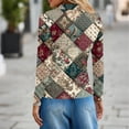 thumbnail image 3 of CCRFTGI Long Sleeve Polo Shirts for Women Casual Polo Shirts Basic Lapel V Neck Collared Shirts Fall Fashion Geometric Print Lightweight Button Down Tees Wine XL, 3 of 4