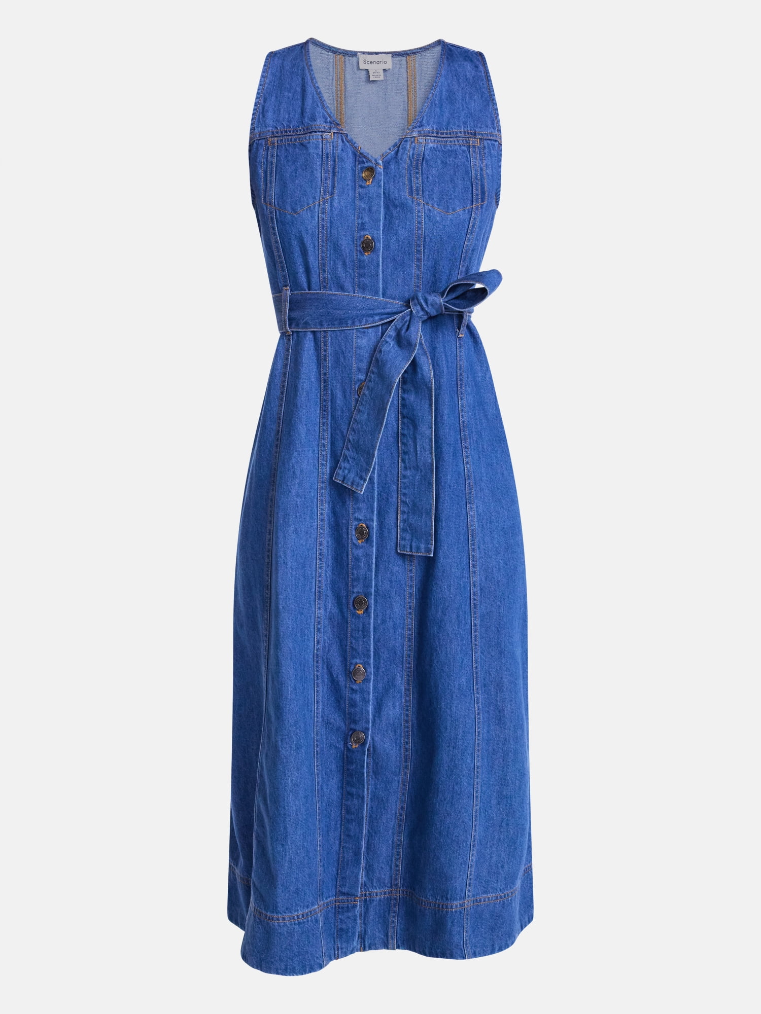 Scenario Women's and Women's Plus Sleeveless Denim Midi Dress, Sizes XS-4X