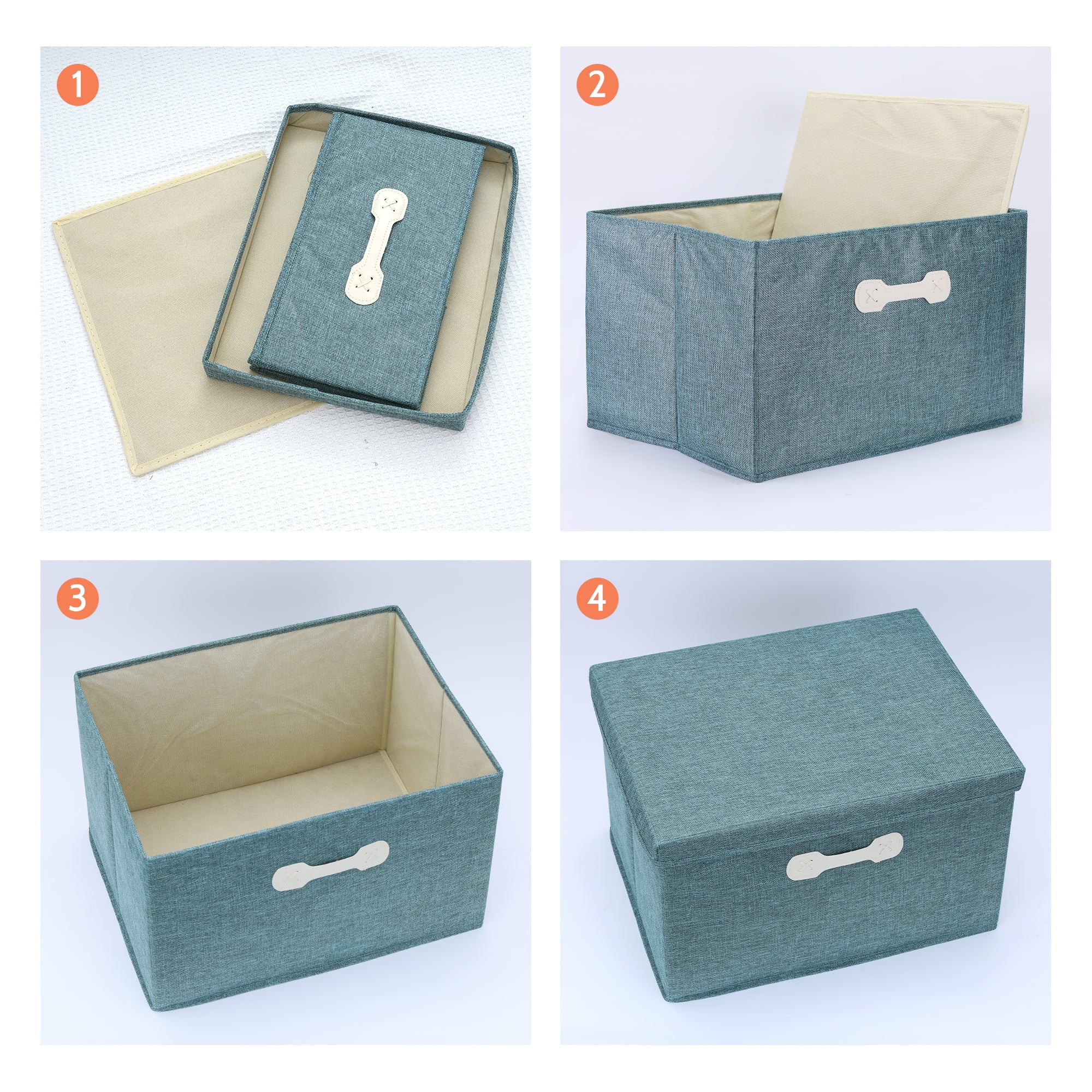 Unique Bargains Storage Cube, Fabric Bin with Lid and Handle Green 18*14*10.5in