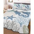 thumbnail image 3 of Quilts Full Size, Coastal Seahorse Soft Comforter Bedding Set for Bed, Nautical Beach Ocean Shells Starfish Lightweight Quilted Bedspread with Pillow Cover(2 Pieces) for All Season, 78x90 Inch, 3 of 6