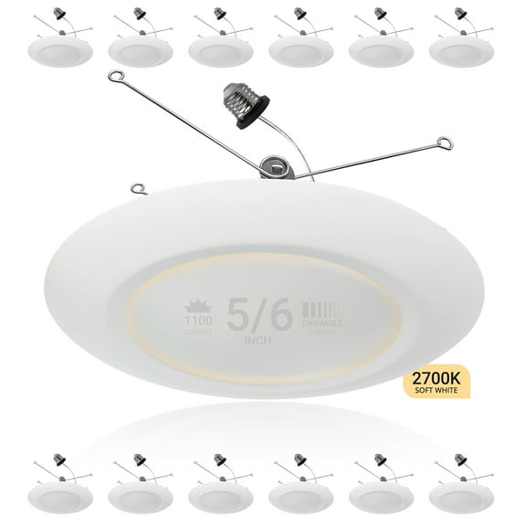 NuWatt 5/ 6'' LED Recessed Retrofit Low Profile Disk Downlights, E26 Base, 2700K Soft White, 12PK