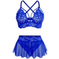 thumbnail image 5 of 3 Packs Lace Underwear Set for Women BWASD 3 Piece Sheer Lace Mesh Teddy Babydoll Dress Matching Panty Sleepwear Nightwear Sweet for Romantic Date Night Blue,S, 5 of 5