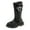Black, variant on Kids Girls Slip On Leather Knee High Boots Fleece Lined Fashion Pearl Bows Mid Calf Combat Booties Wide Toe Box Riding Dress BootsBlack Size 9 Toddler