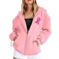 thumbnail image 3 of Womens Fall Zip Up Hoodies Breast Cancer Awareness SweatshirtsSurvivor Support Shirts Women, Drawstring, Pink Ribbon Print Long Sleeve Winter Comfy Track Jackets with Pocket Pink 3XL, 3 of 7