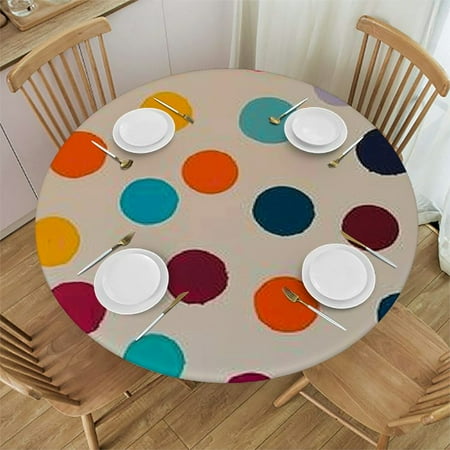 

Facannap Dots Multicolored Minimalist Round Table Cover with Elastic Edge 100% Polyester Fiber 42-46