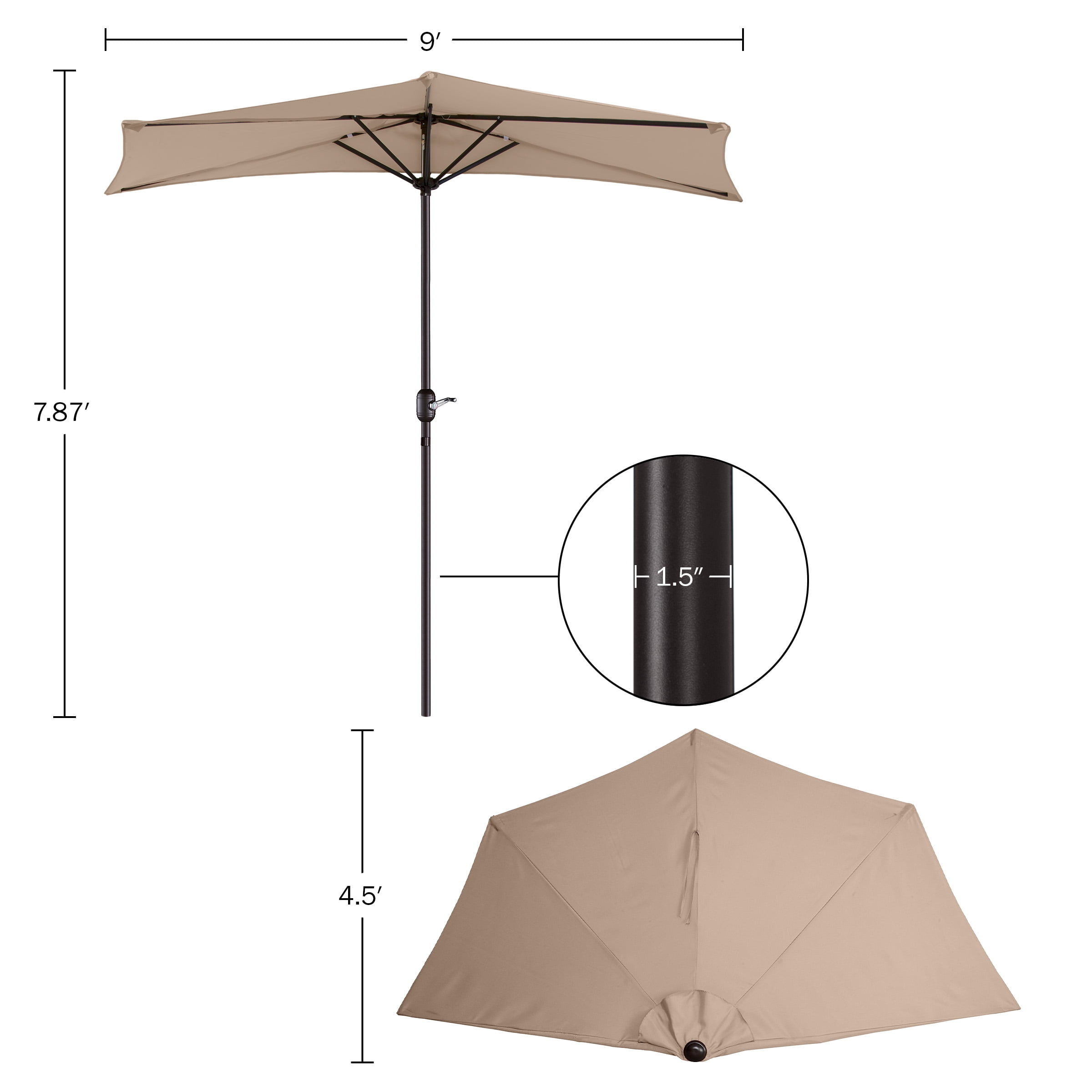 Villacera 9FT Outdoor Half Patio Umbrella - Balcony Furniture, Beige