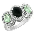 thumbnail image 1 of 14K White Gold Natural Black Onyx & Green Amethyst 3-Stone Ring Oval Diamond Accent, size 5, 1 of 2