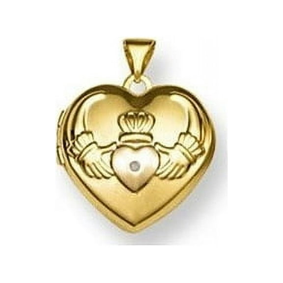 Solid 14K Claddagh Yellow Gold Heart Locket - 3/4 Inch X 3/4 Inch-14K Yellow Gold