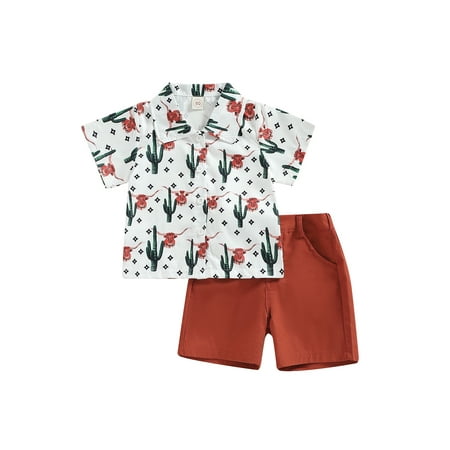 

Western Toddler Baby Boy Summer Clothes Cute Prints Short Sleeve Button Down Shirt Shorts Set Kids Gentleman Outfits